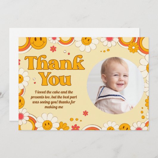 Daisy Flower Groovy Birthday Dank je wel Kaart (Voorkant / Achterkant)