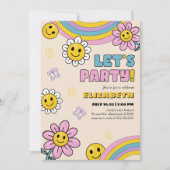 Daisy Flower Groovy Retro Verjaardag Uitnodiging K (Voorkant)