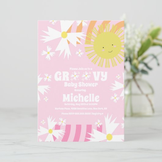 Daisy Flower Groovy Sun Rainbow Baby shower Kaart (Staand voorkant)