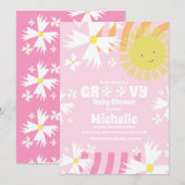Daisy Flower Groovy Sun Rainbow Baby shower Kaart (Voorkant / Achterkant)