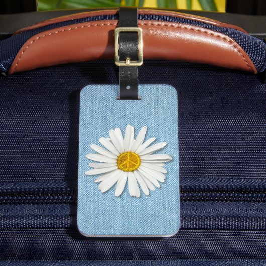 Daisy Flower Inner Peace Symbol Bleek Denim Lu Bagagelabel (Voorkant Insitu 2)