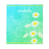 Daisy flower lijst op groene en gele achtergrond notitieblok (Voorkant)