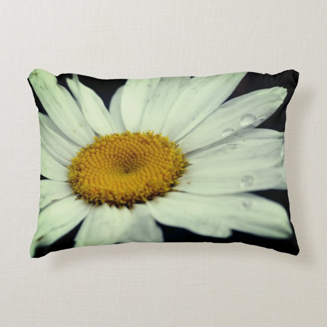 Daisy Flower met Raindrops Accent Kussen (Voorkant)