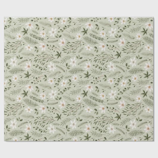 Daisy Flower Mint Floral Cadeaupapier (Vlak)