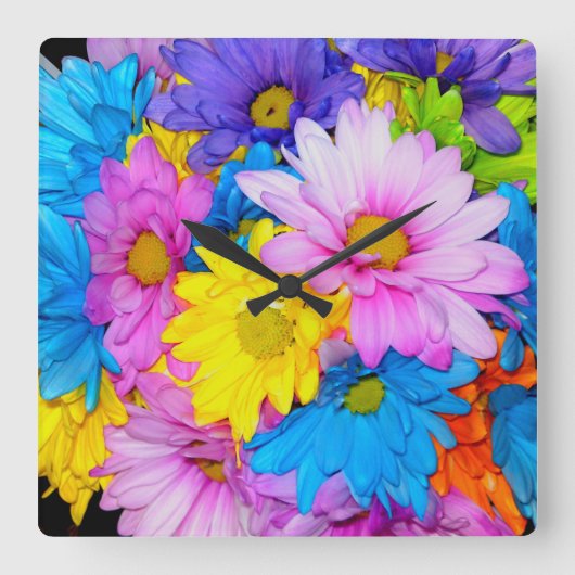 Daisy Flower Mix Clock Vierkante Klok (Voorkant)
