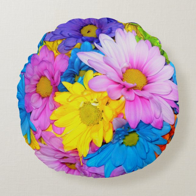 Daisy Flower Mix Pillow Rond Kussen (Voorkant)