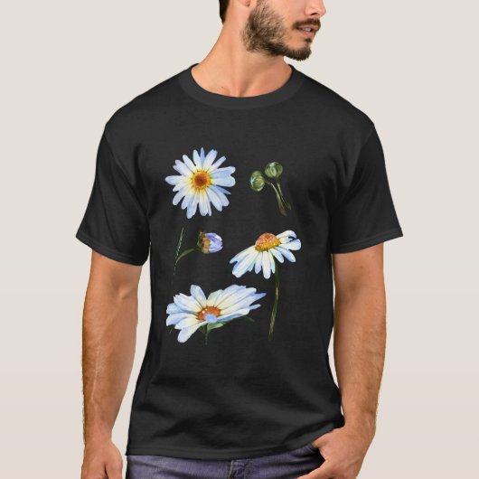 Daisy Flower Motif For Botanical Sketch Floral T-shirt (Voorkant)