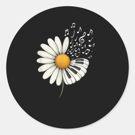 Daisy Flower Muzieknoten Clef Teacher Musicians Mu Ronde Sticker (Voorkant)