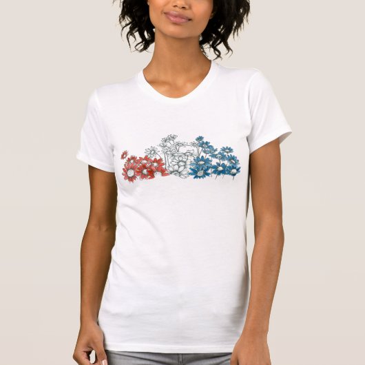 Daisy Flower Patriotic 4th of July Rood Wit Blauw T-shirt (Voorkant)