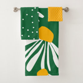 Daisy Flower Pattern Groen Geel Vet Bad Handdoek