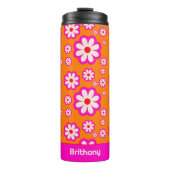 Daisy Flower Pattern Roze & Sinaasappel jaren 70 R Thermosbeker (Voorkant)
