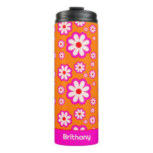 Daisy Flower Pattern Roze & Sinaasappel jaren 70 R