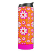 Daisy Flower Pattern Roze & Sinaasappel jaren 70 R Thermosbeker (Gedraaid links)