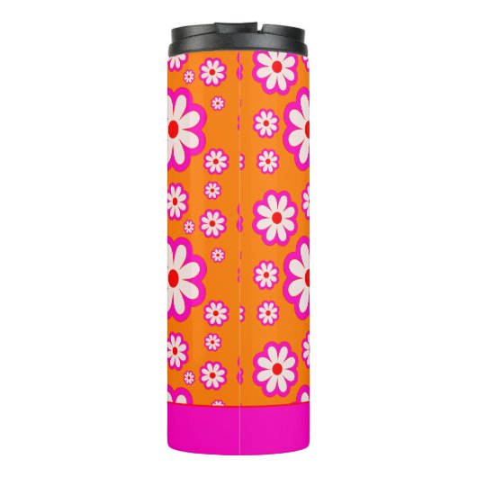 Daisy Flower Pattern Roze & Sinaasappel jaren 70 R Thermosbeker (Achterkant)