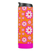 Daisy Flower Pattern Roze & Sinaasappel jaren 70 R Thermosbeker (Geroteerd rechts)