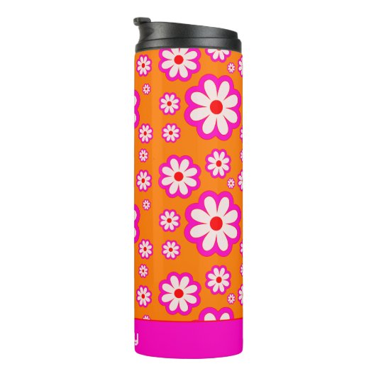 Daisy Flower Pattern Roze & Sinaasappel jaren 70 R Thermosbeker (Geroteerd rechts)