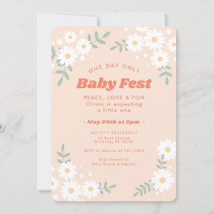 Daisy Flower Peach Music Festival Baby shower Kaart