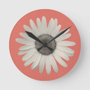 Daisy Flower Pop of Color Coral Pink Ronde Klok