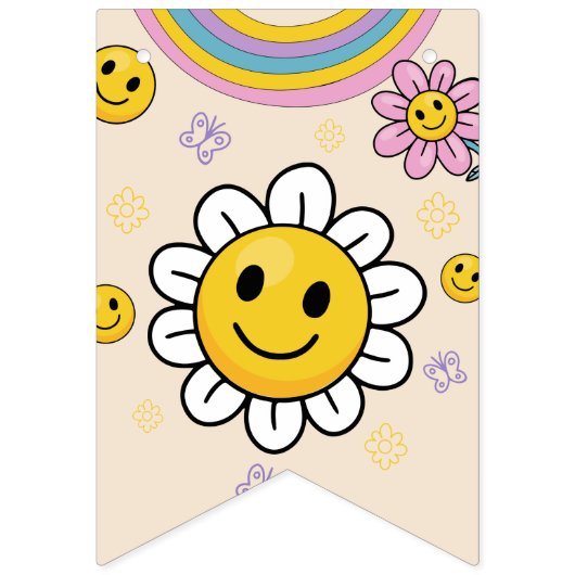 Daisy Flower Rainbow First Birthday Bunting Flags Vlaggetjes (Tweede vlag)