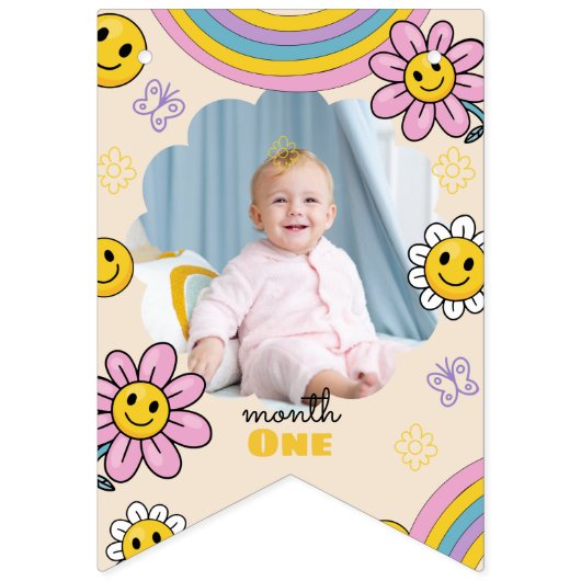 Daisy Flower Rainbow First Birthday Bunting Flags Vlaggetjes (Derde vlag)