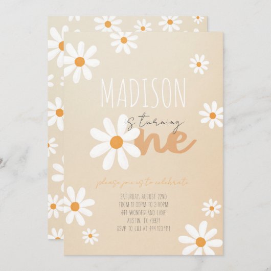 Daisy Flower Retro Verjaardagsfeest Uitnodiging (Voorkant / Achterkant)