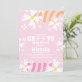 Daisy Flower Retro Way Two Groovy Baby shower Kaart (Staand voorkant)