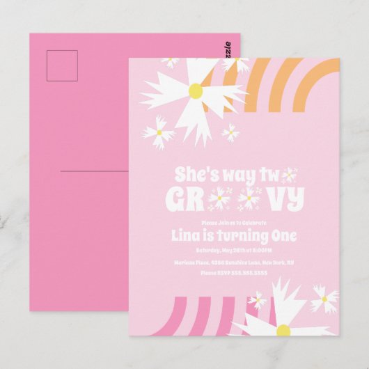 Daisy Flower Retro Way Two Groovy Birthday Briefkaart (Voorkant / Achterkant)