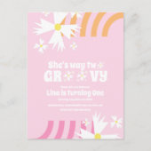 Daisy Flower Retro Way Two Groovy Birthday Briefkaart (Voorkant)