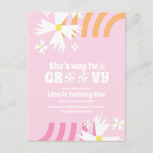 Daisy Flower Retro Way Two Groovy Birthday Briefkaart (Voorkant)