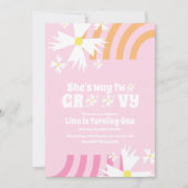 Daisy Flower Retro Way Two Groovy Birthday roze (Voorkant)