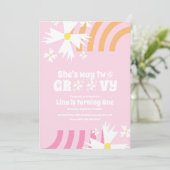 Daisy Flower Retro Way Two Groovy Birthday roze (Staand voorkant)