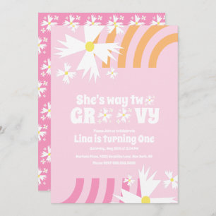 Daisy Flower Retro Way Two Groovy Birthday roze