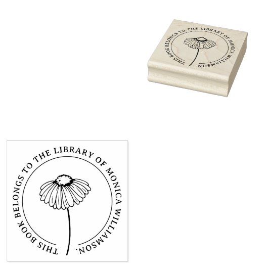  Daisy Flower Round Custom Library Book Rubberstempel (Gestempeld)