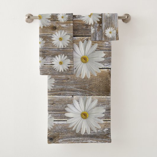 Daisy Flower Rustic Barn Board Bad Handdoek (Insitu)