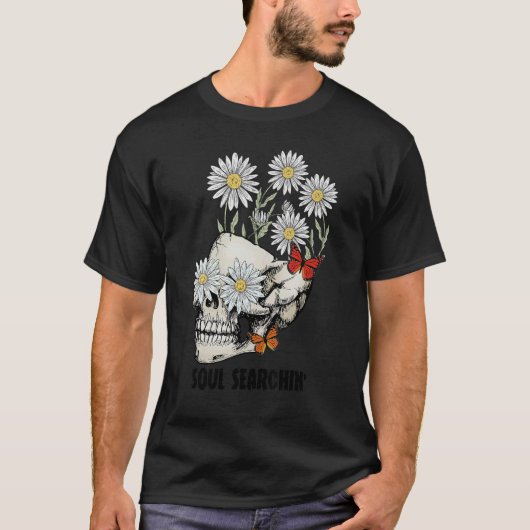 Daisy Flower Skull Butterfly Soul Searing Wildfl T-shirt (Voorkant)