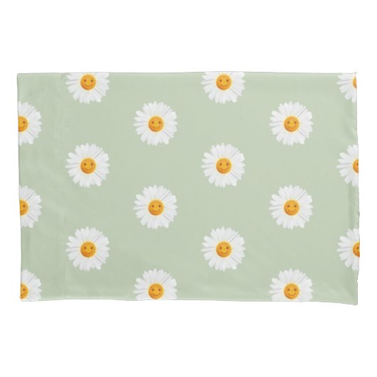 Daisy Flower Smiley Face Kussensloop (Voorkant)