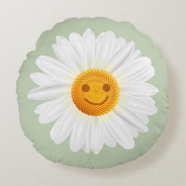 Daisy Flower Smiley Face Rond Kussen