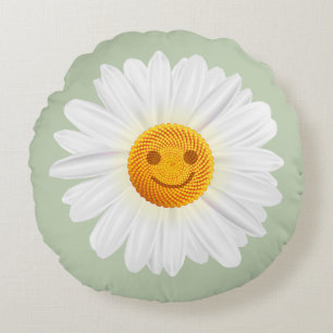 Daisy Flower Smiley Face Rond Kussen