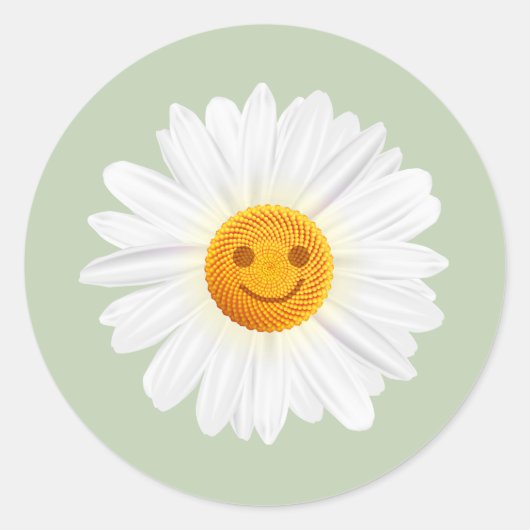 Daisy Flower Smiley Face Ronde Sticker (Voorkant)