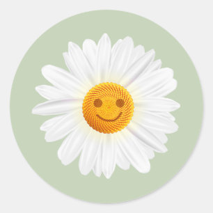 Daisy Flower Smiley Face Ronde Sticker
