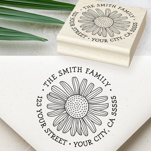 Daisy flower whimsical font return address rubberstempel