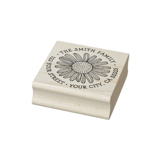 Daisy flower whimsical font return address rubberstempel (Stempel)