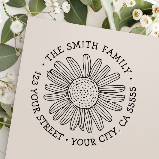 Daisy flower whimsical font return address zelfinktende stempel