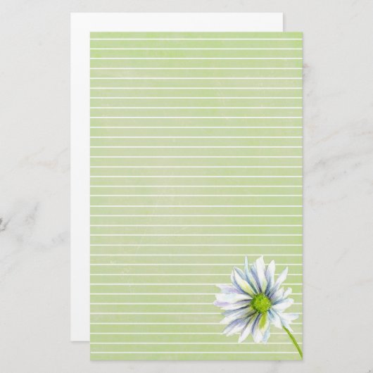 Daisy Flower White Lined Sage Green Briefpapier (Voorkant / Achterkant)