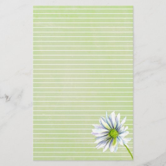 Daisy Flower White Lined Sage Green Briefpapier (Voorkant)