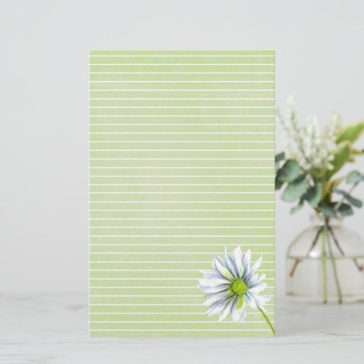 Daisy Flower White Lined Sage Green Briefpapier (Staand voorkant)