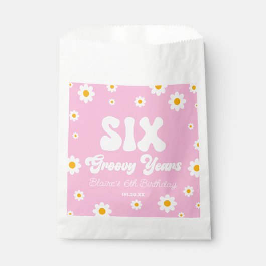 Daisy Flower Zes Groovy Jaren 6e Verjaardagsfeest Bedankzakje (Voorkant)