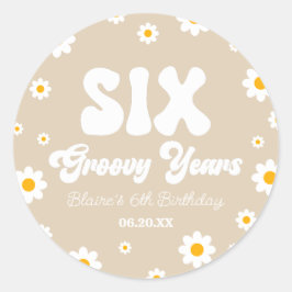 Daisy Flower Zes Groovy Jaren 6e Verjaardagsfeest Ronde Sticker