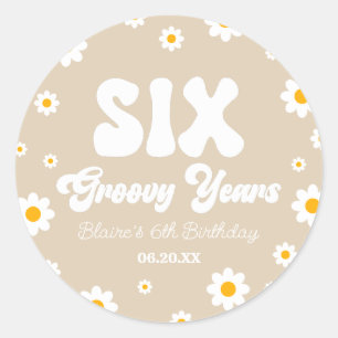 Daisy Flower Zes Groovy Jaren 6e Verjaardagsfeest Ronde Sticker