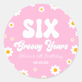 Daisy Flower Zes Groovy Jaren 6e Verjaardagsfeest Ronde Sticker